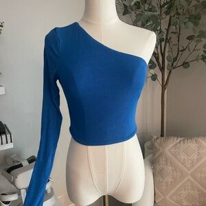 superdown One-Shoulder Royal Blue Crop Top